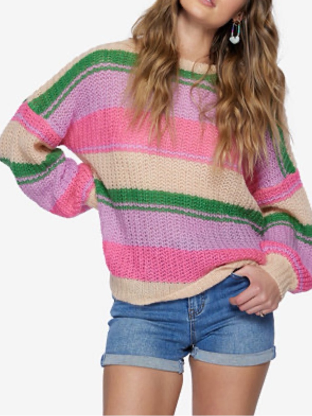 Striped Pastel Knit Sweater - Pink, Lavender, Green
